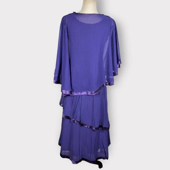 Komarov Chiffon Capelet Charmeuse Midi Dress Women's Small Purple 3/4 Sleeve - Picture 5 of 11